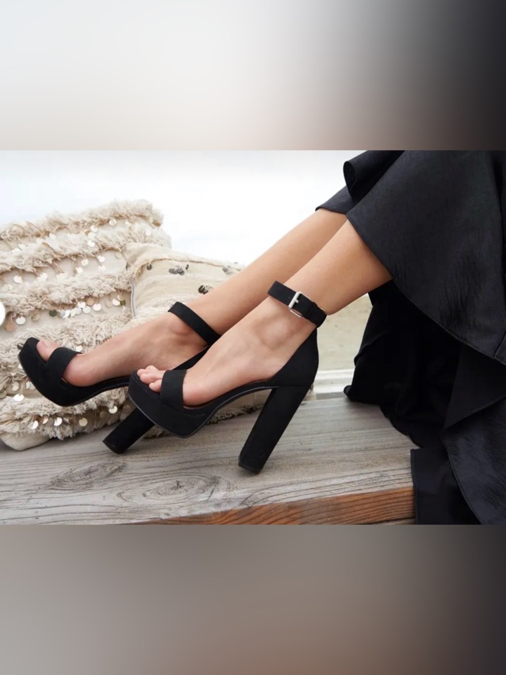 ROHB Monaco Black Ankle-Strap Block Heel Sandals